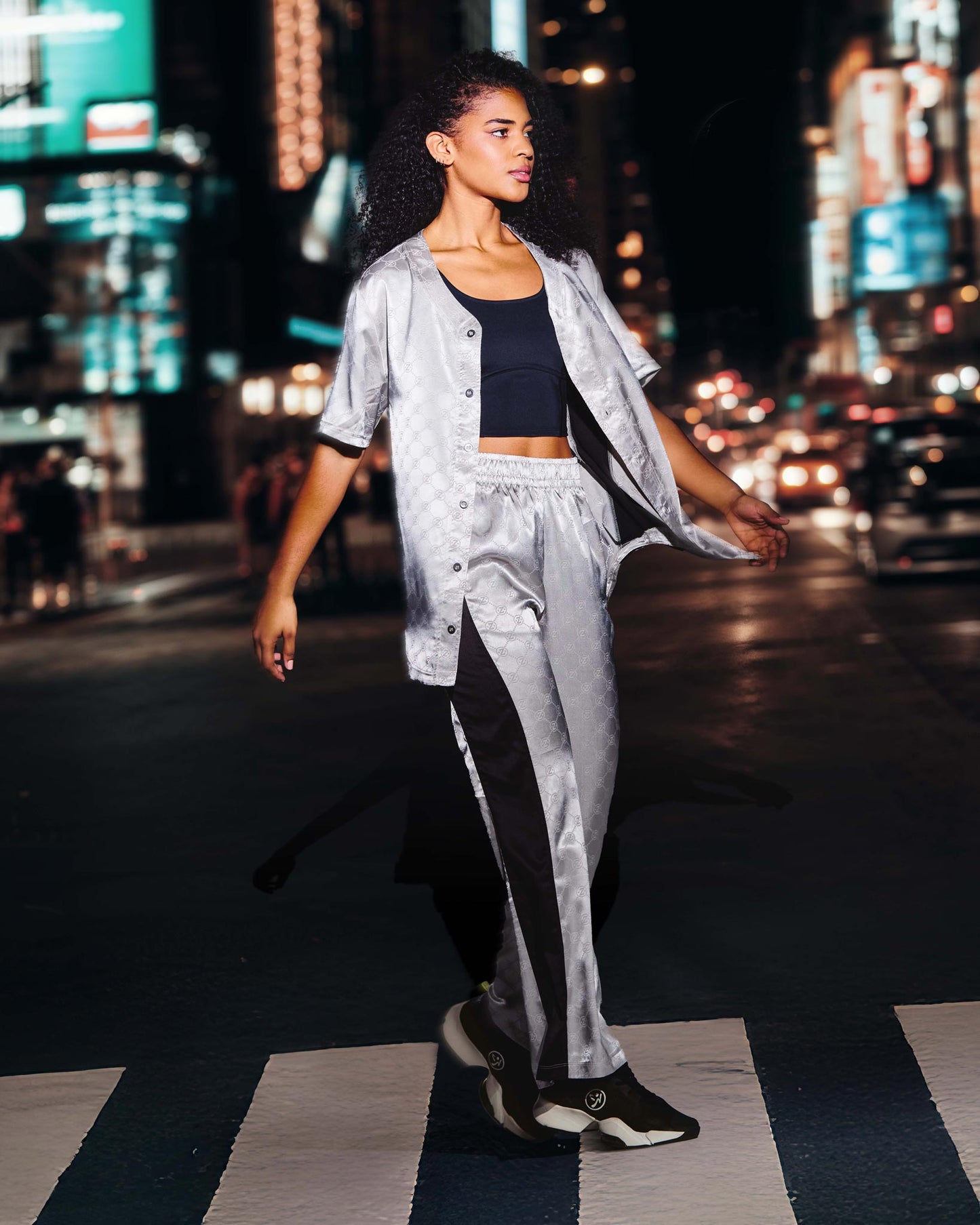 Zumba Runway Baseball Button Up Jersey - Silver