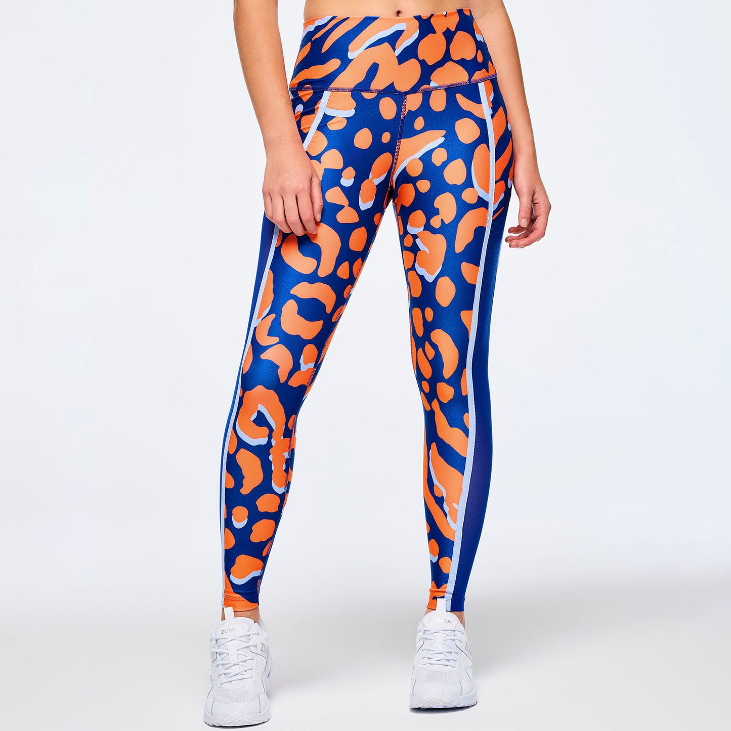 Victory High Waisted Ankle Leggings With Side Inserts - Orange/Blue