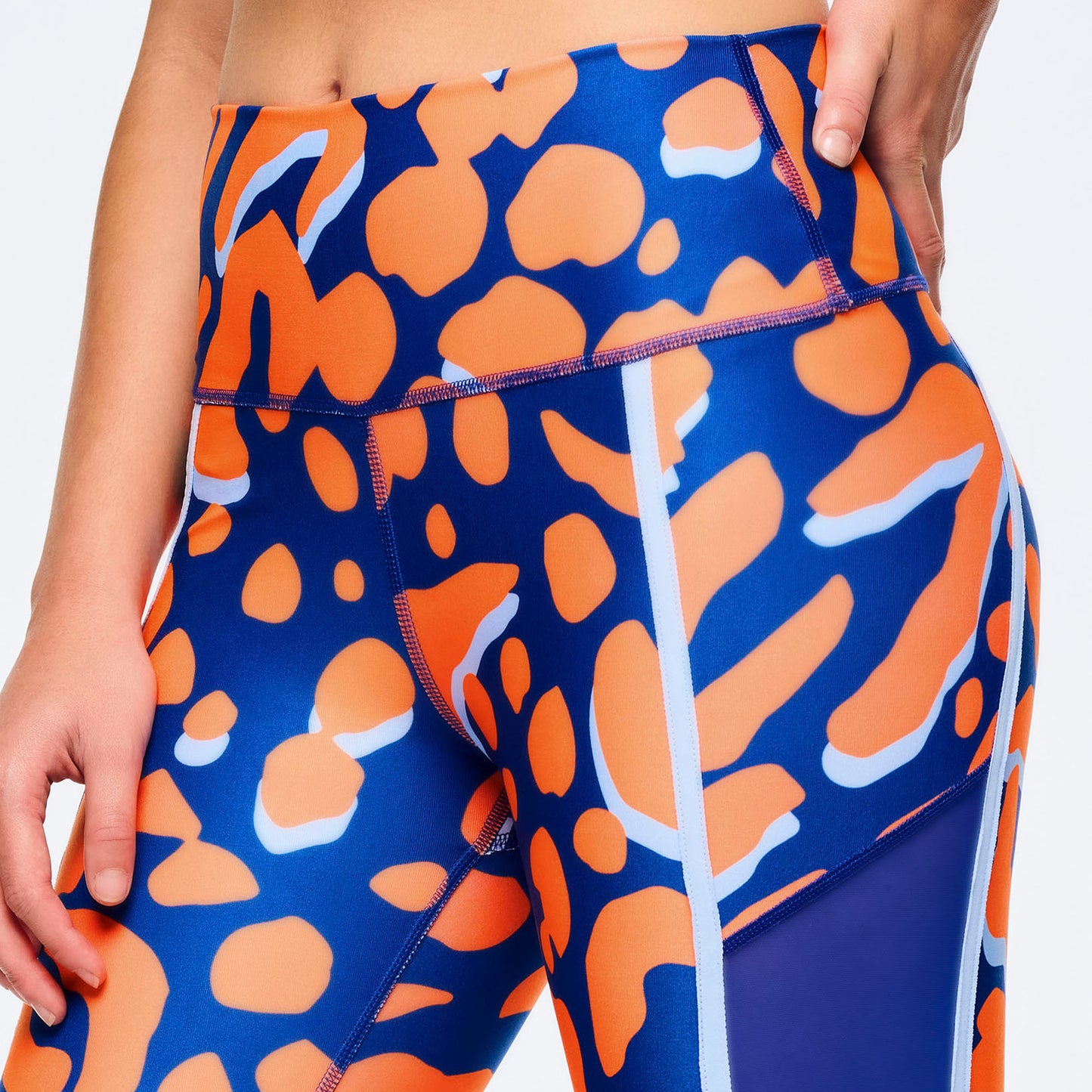 Victory High Waisted Ankle Leggings With Side Inserts - Orange/Blue