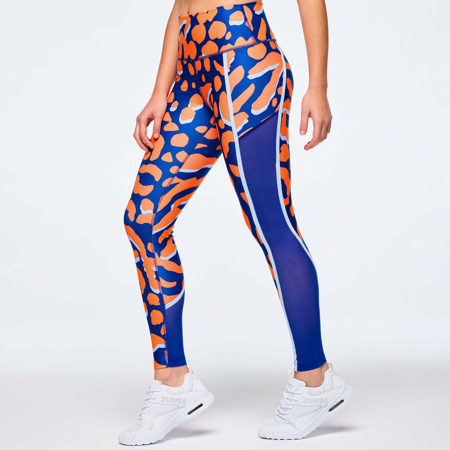 Victory High Waisted Ankle Leggings With Side Inserts - Orange/Blue