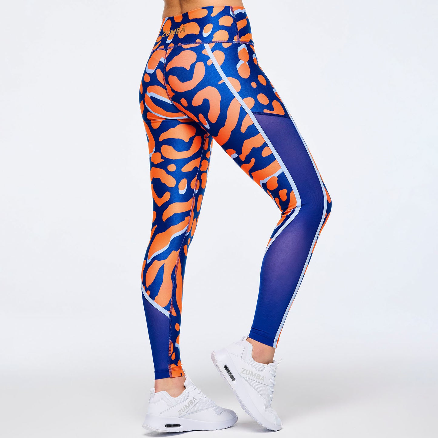 Victory High Waisted Ankle Leggings With Side Inserts - Orange/Blue