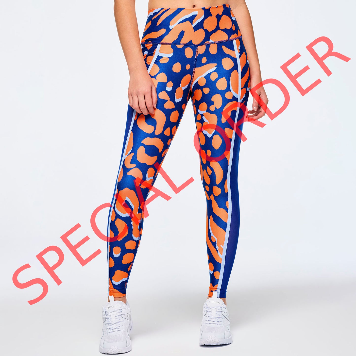 Victory High Waisted Ankle Leggings With Side Inserts - Orange/Blue