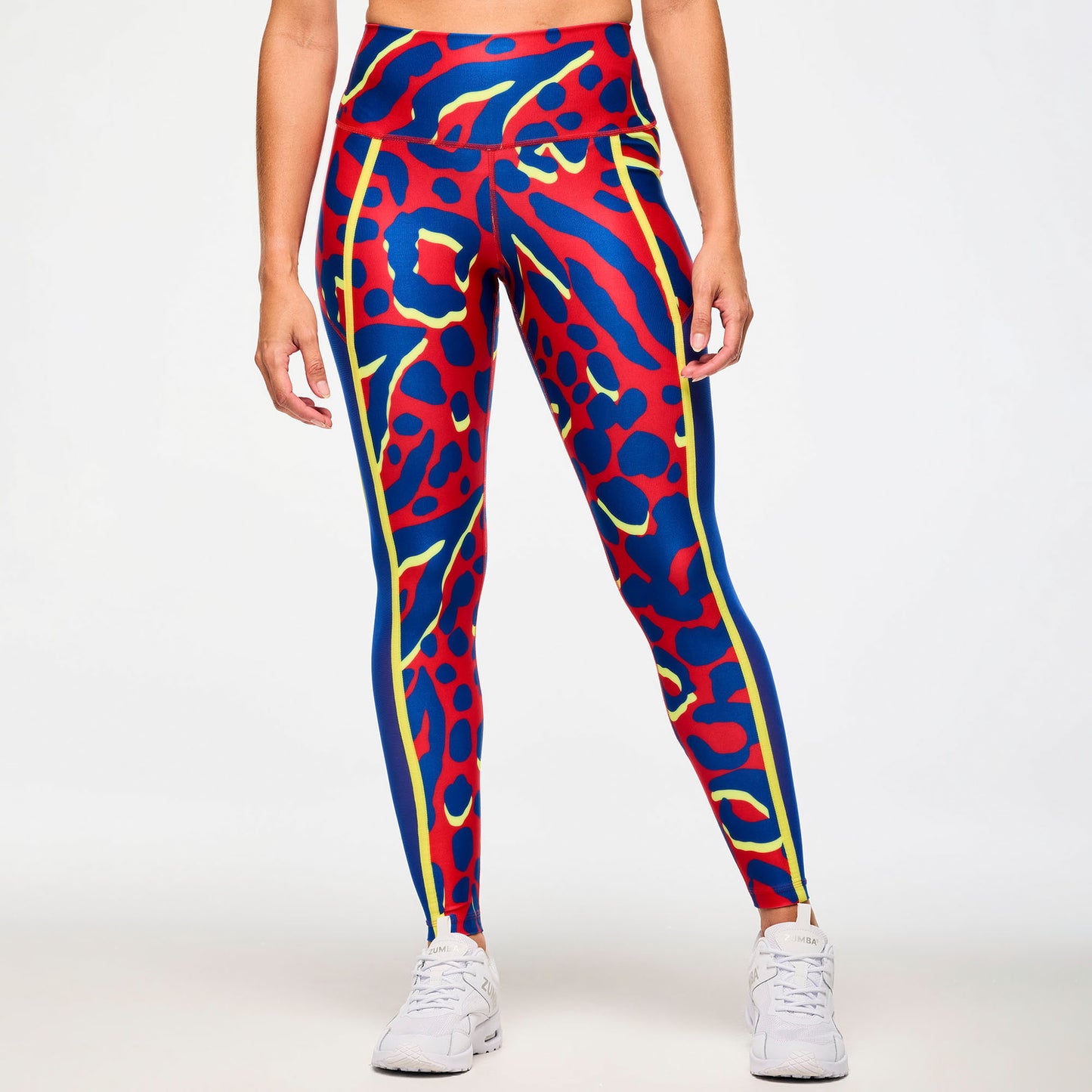 Victory High Waisted Ankle Leggings With Side Inserts - Red/Blue