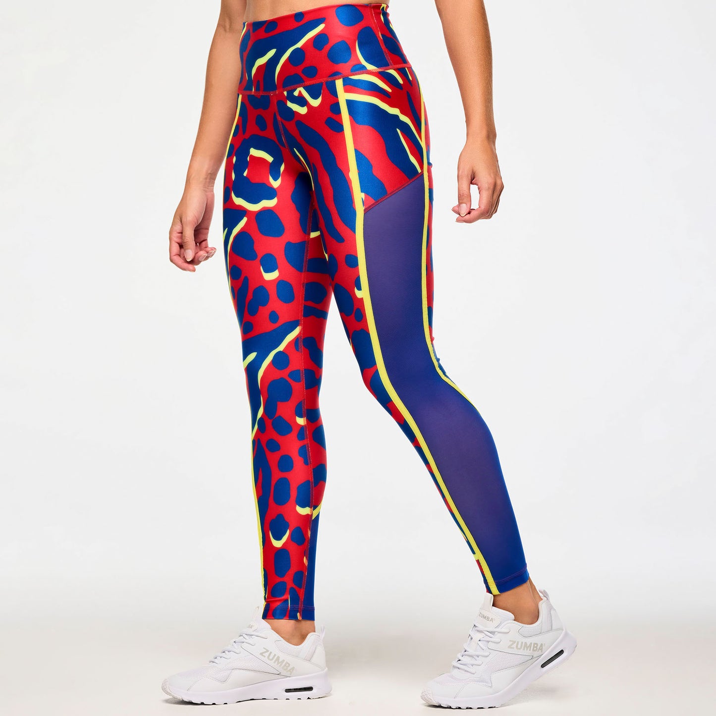Victory High Waisted Ankle Leggings With Side Inserts - Red/Blue