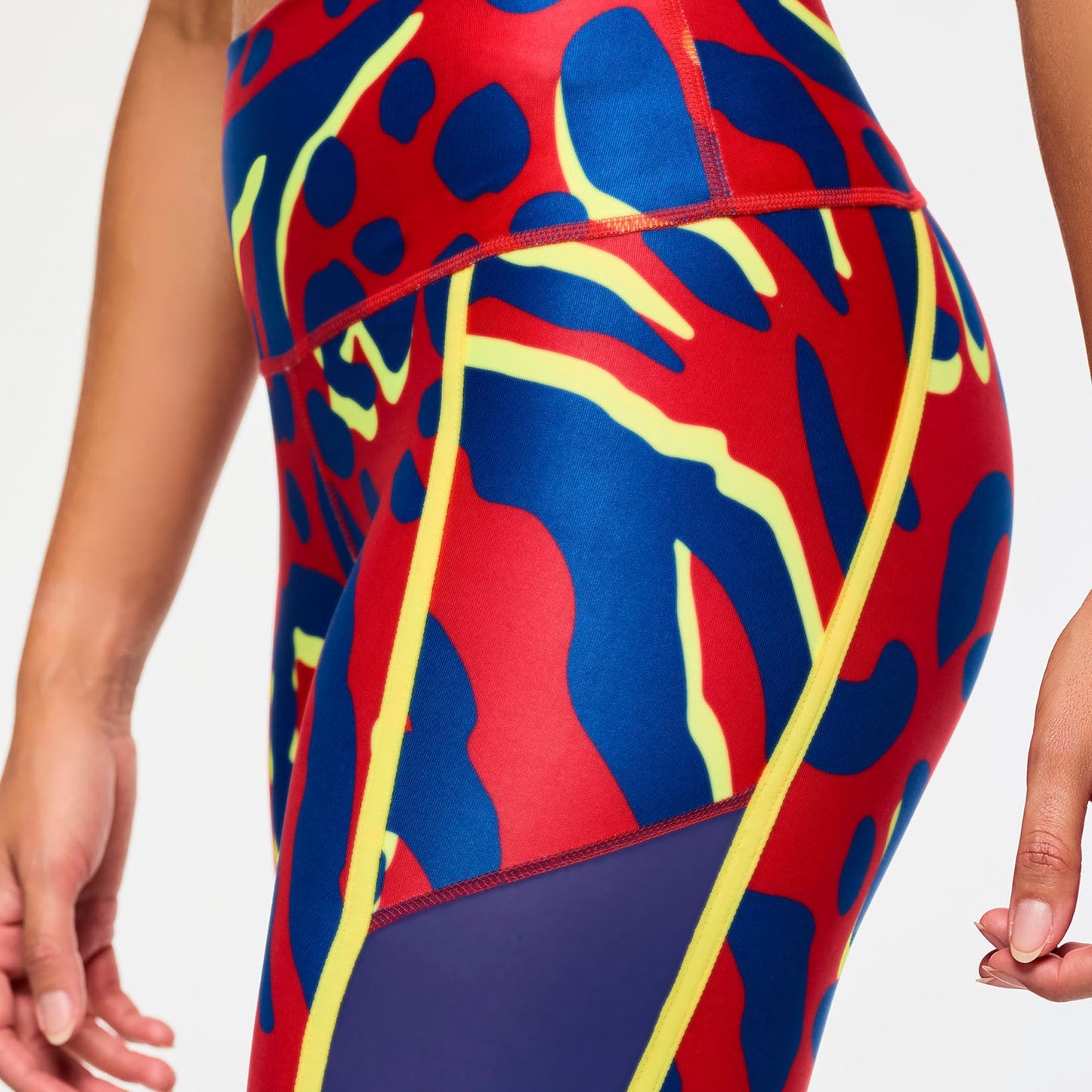 Victory High Waisted Ankle Leggings With Side Inserts - Red/Blue