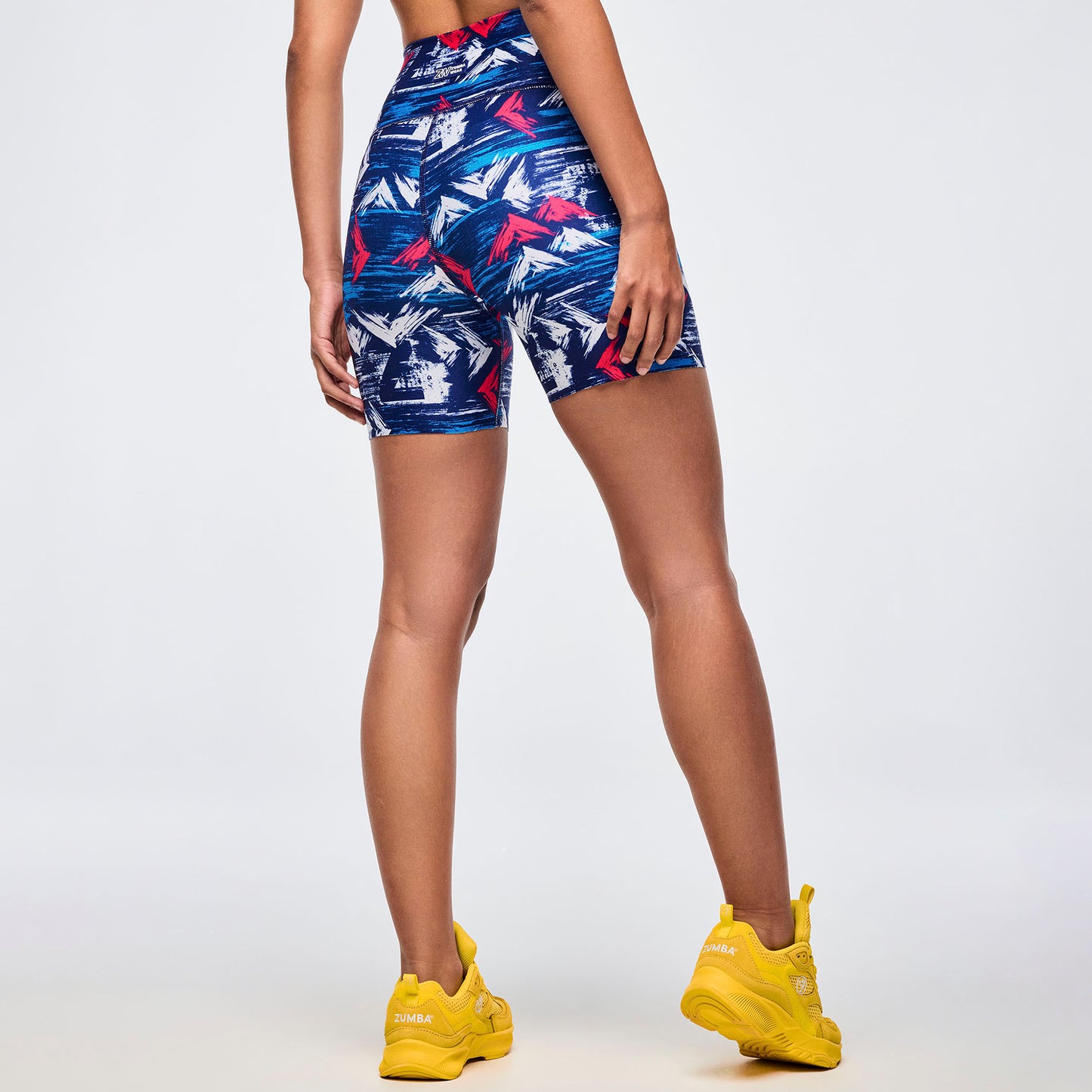 Apres Zumba High Waisted Biker Shorts - Blue/White