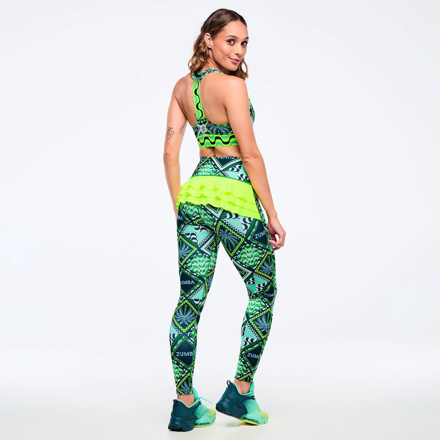 Latin Movement Magic High Waisted Ruffle Back Ankle Leggings Z1B000732