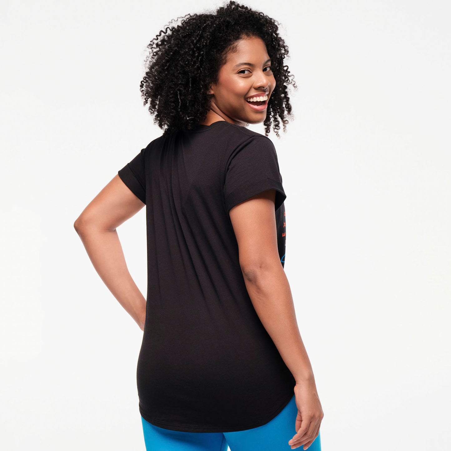 Zumba Explore Tie Front Short Sleeve Top - Bold Black