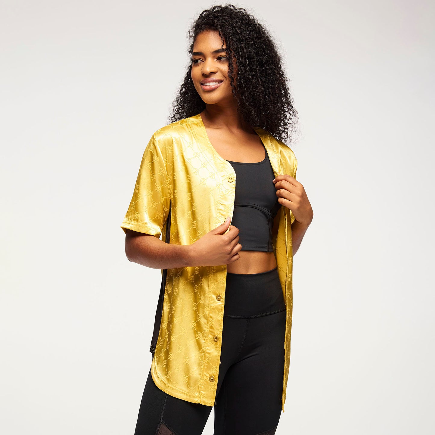Zumba Runway Baseball Button Up Jersey - Gold
