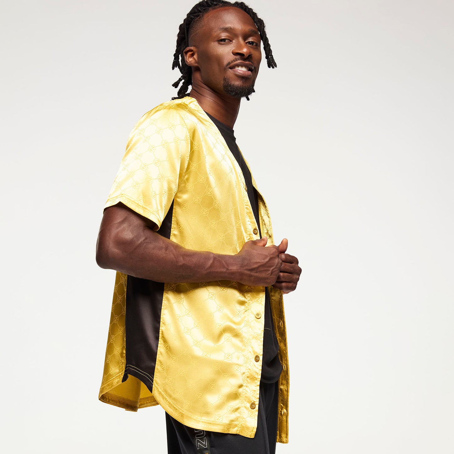 Zumba Runway Baseball Button Up Jersey - Gold