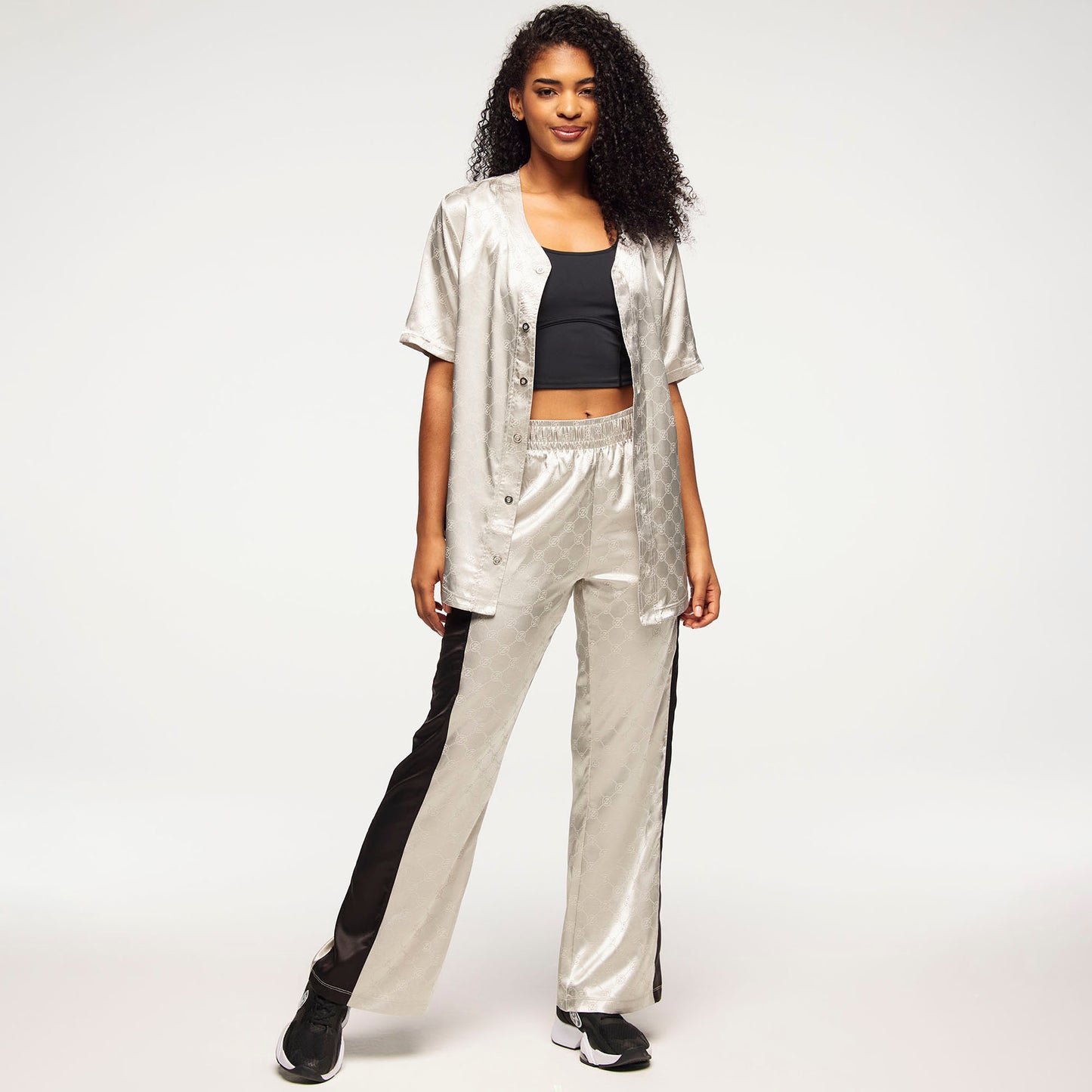 Zumba Runway Baseball Button Up Jersey - Silver