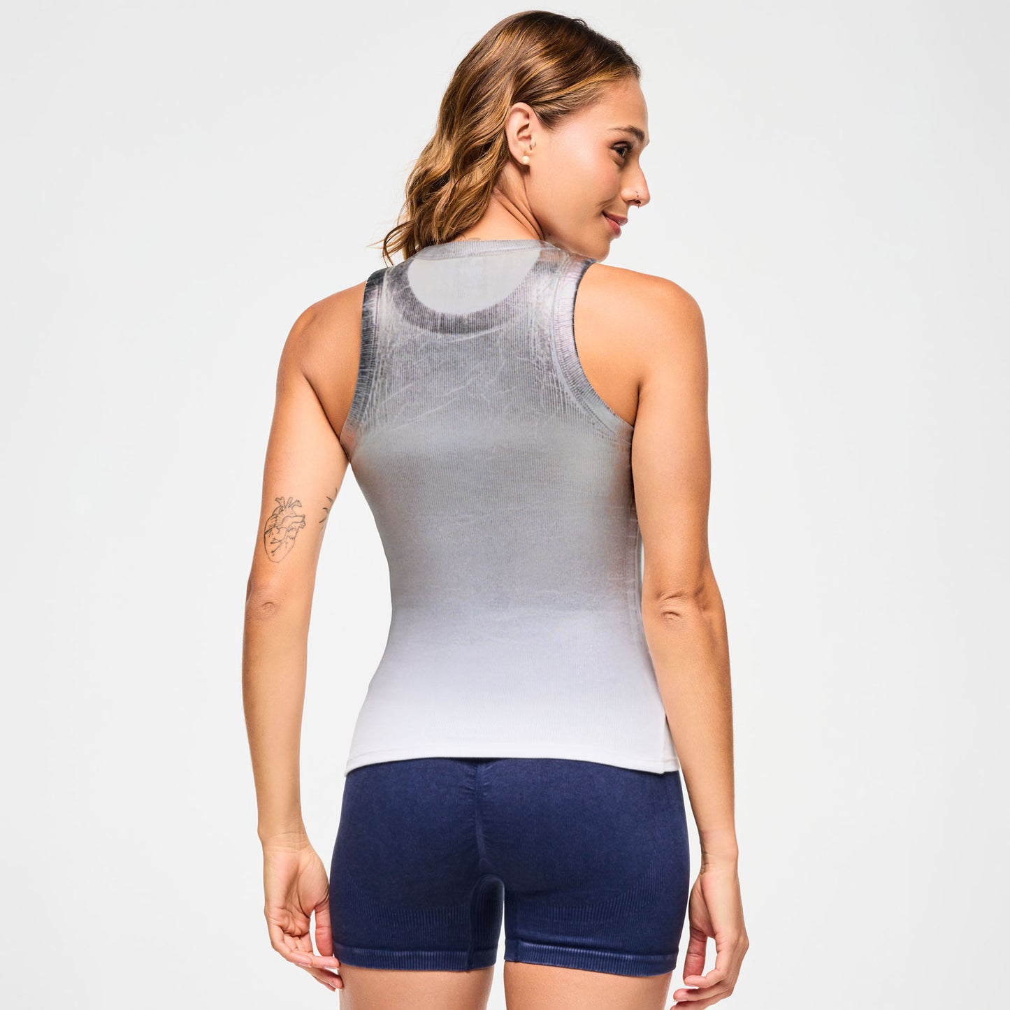 Blue Jean Fitted High Neck Tank - White