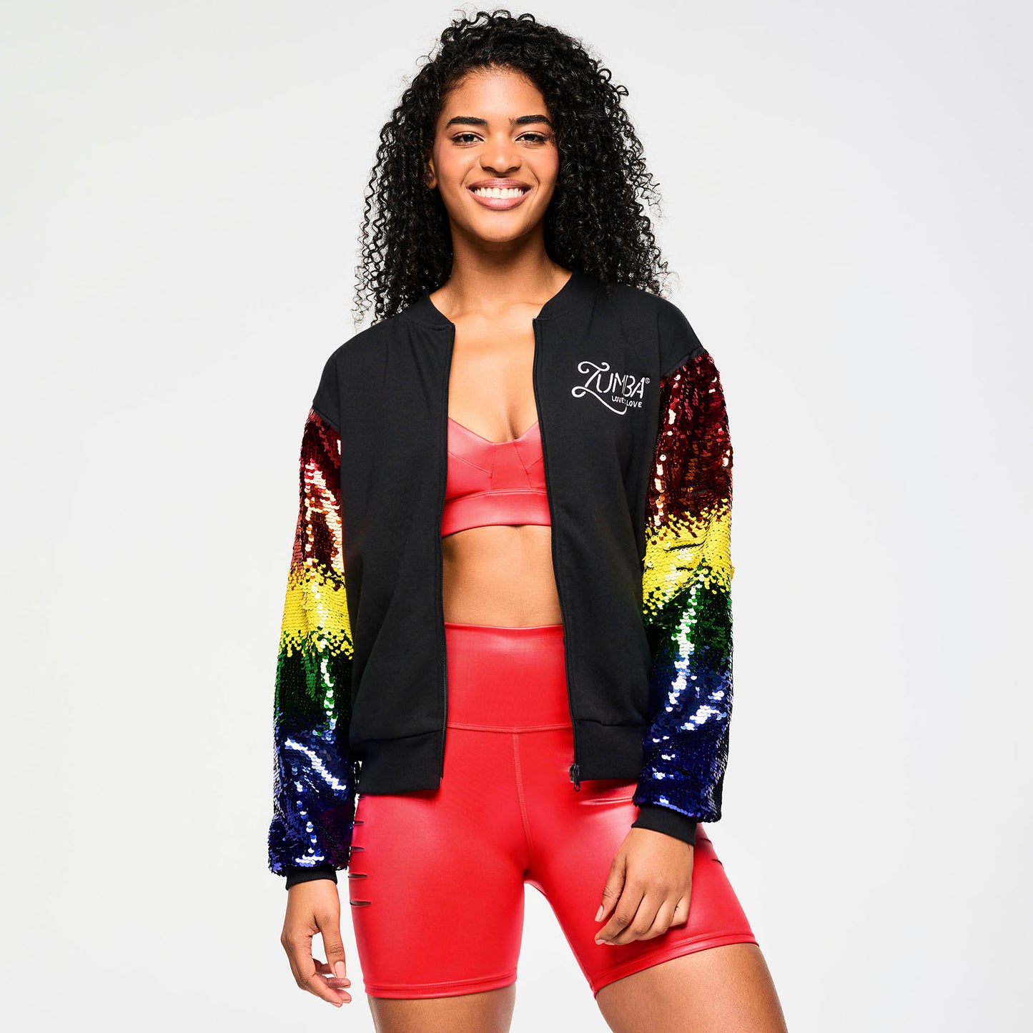 Zumba Bomber Jacket With Sequin Sleeves