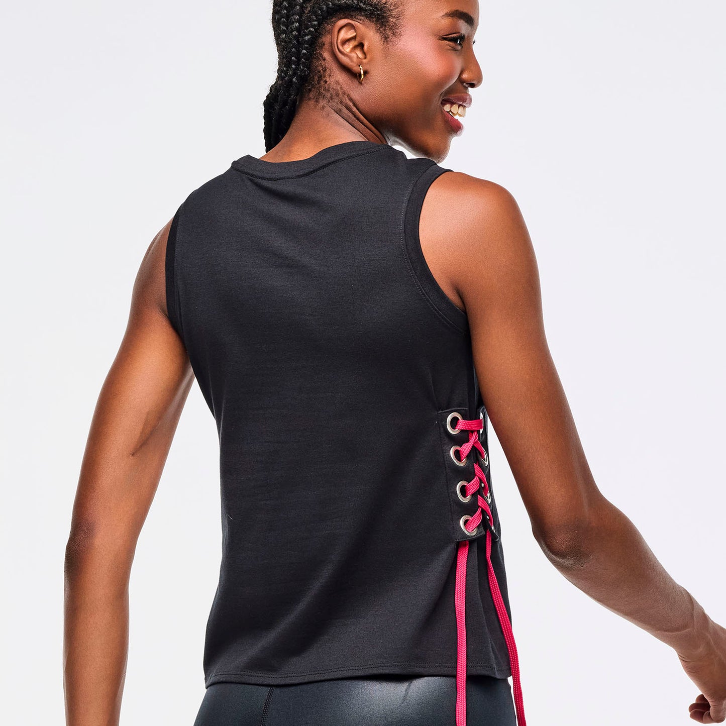 Zumba Libre Tank With Lace Up Detail - Bold Black