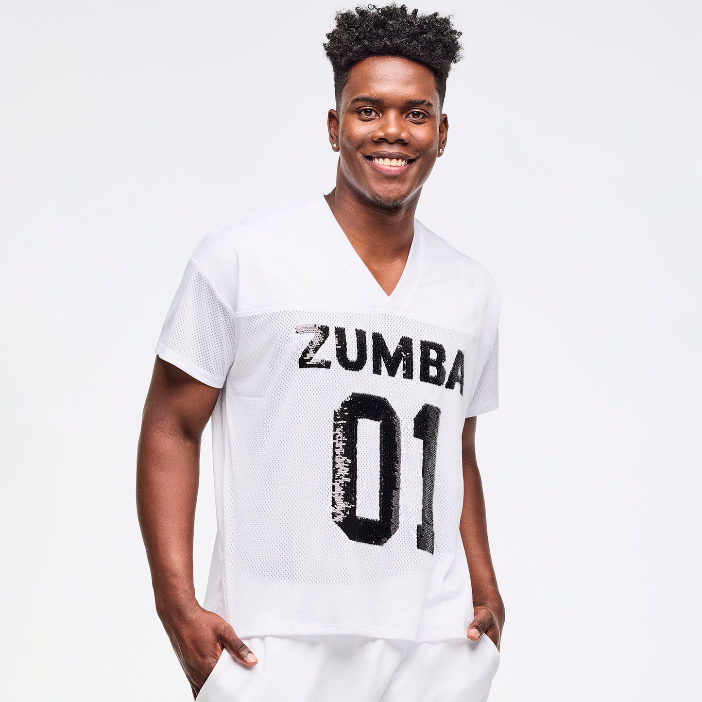 Zumba Sparkle V-Neck Mesh Top - Wear It Out White