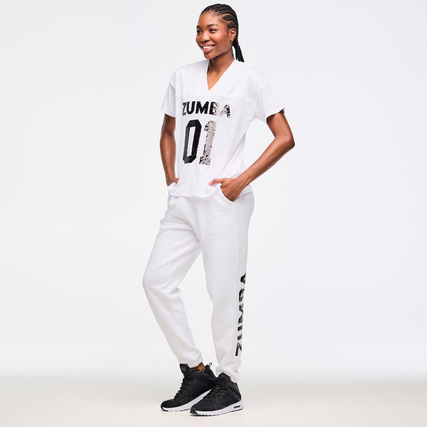 Zumba Sparkle V-Neck Mesh Top - Wear It Out White