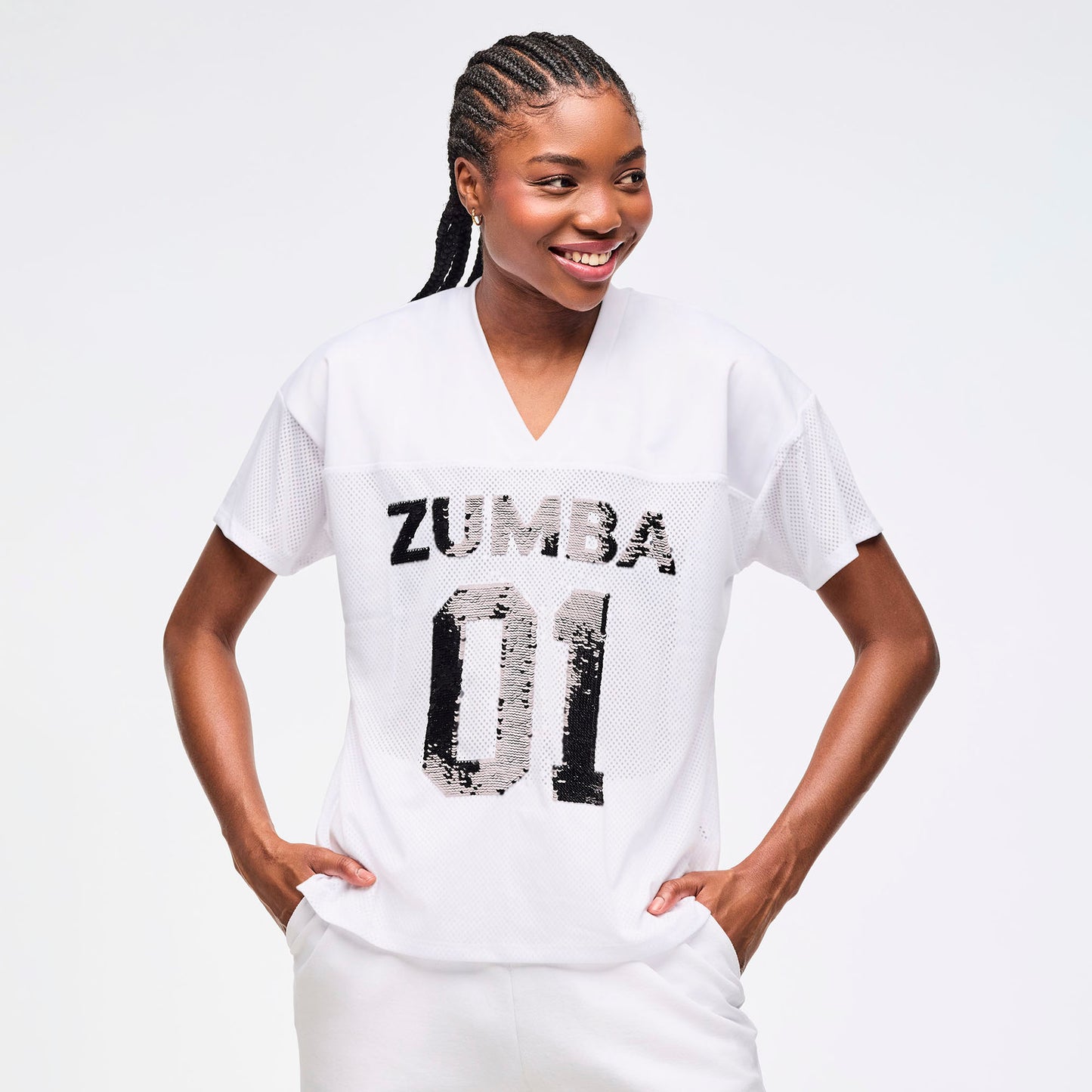 Zumba Sparkle V-Neck Mesh Top - Wear It Out White