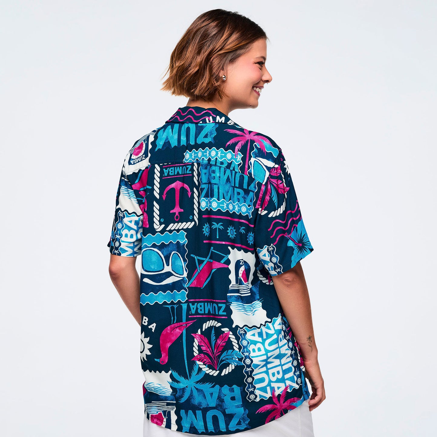 Zumba Cruise Unisex Short Sleeve Button Up