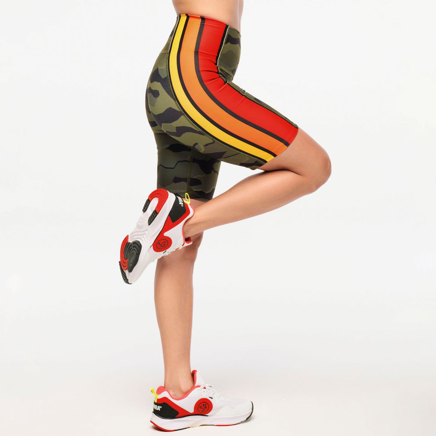 Zumba Explore High Waisted Biker Shorts - Olive Expedition