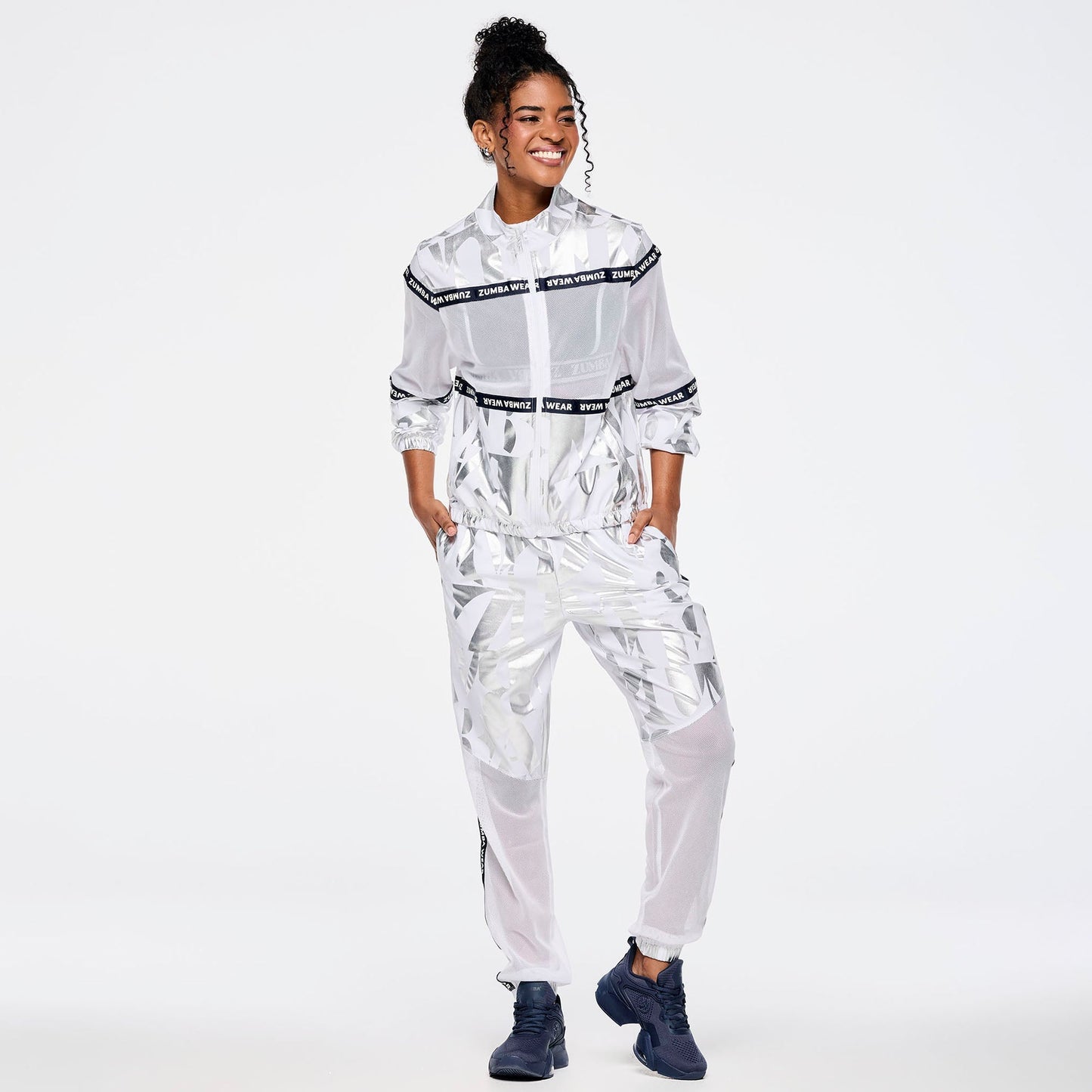 Zumba Out Loud High Waisted Woven Track Pants With Mesh