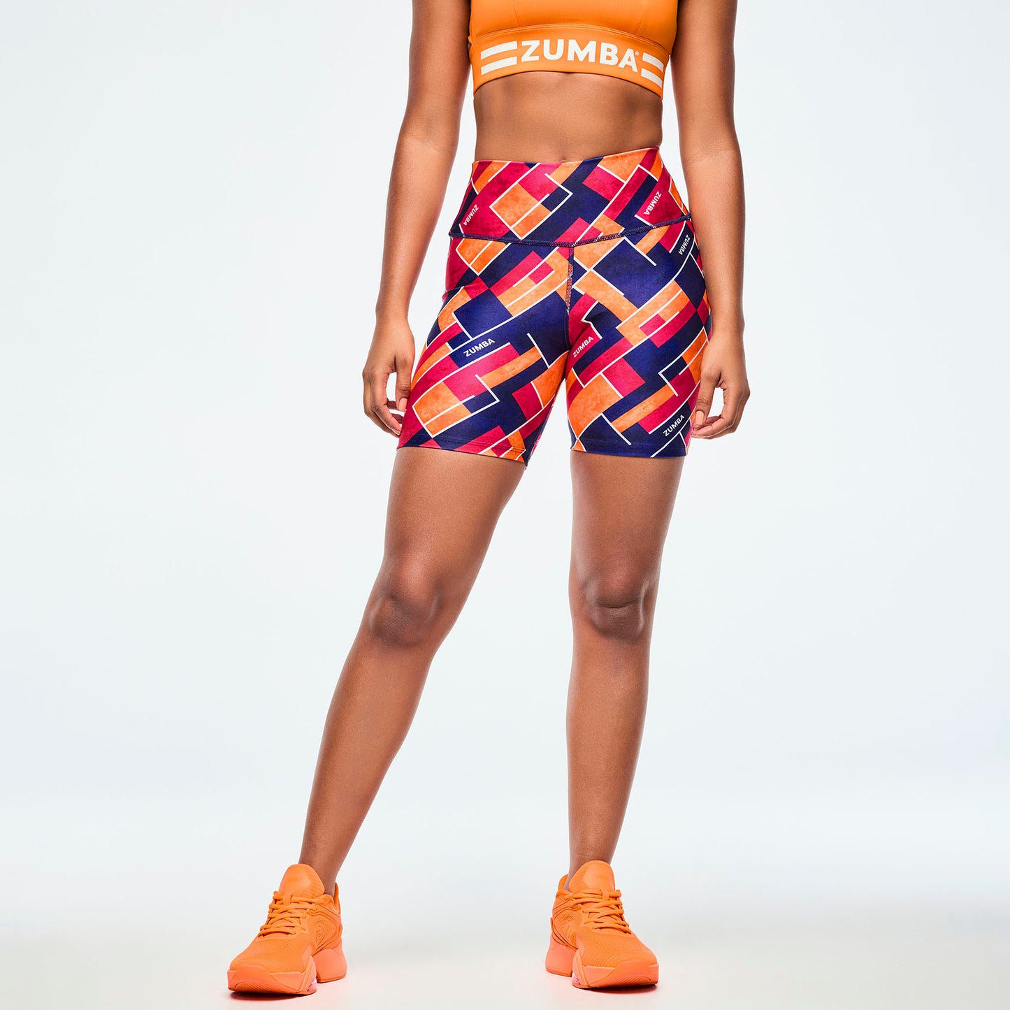 Class of 2001 High Waisted Biker Shorts - Dark Blue/Orange Z1B000651