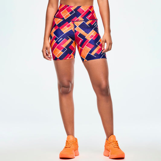 Class of 2001 High Waisted Biker Shorts - Dark Blue/Orange Z1B000651