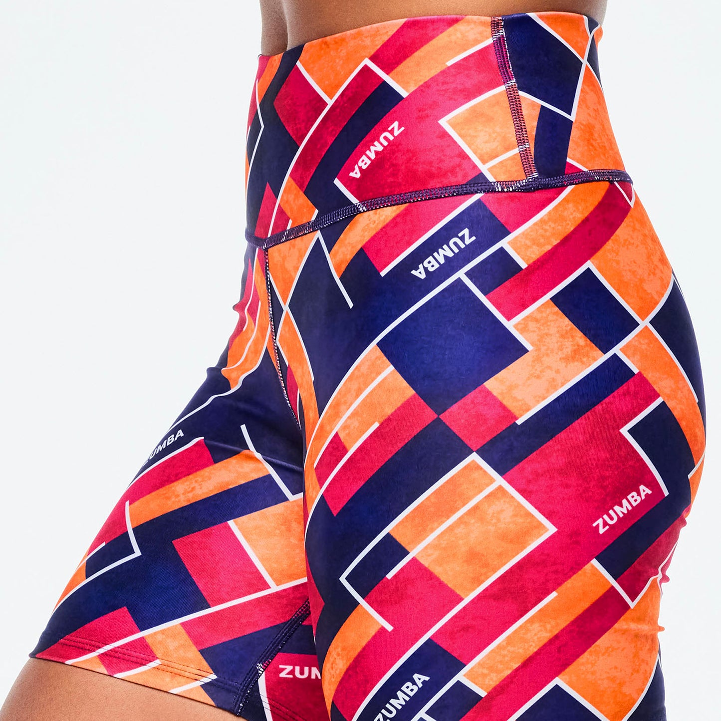Class of 2001 High Waisted Biker Shorts - Dark Blue/Orange Z1B000651