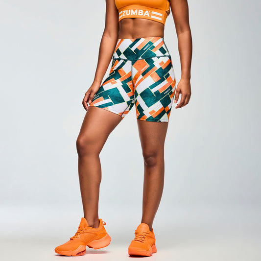 Class of 2001 High Waisted Biker Shorts - White/Orange Z1B000651