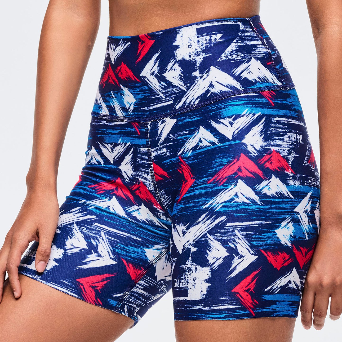 Apres Zumba High Waisted Biker Shorts - Blue/White