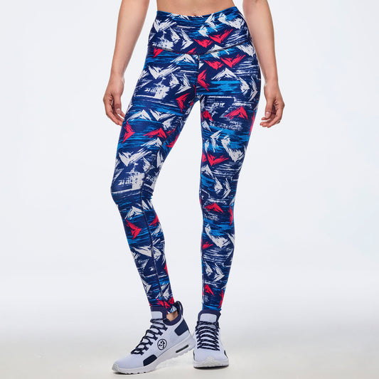 Apres Zumba High Waisted Ankle Leggings - Blue/White