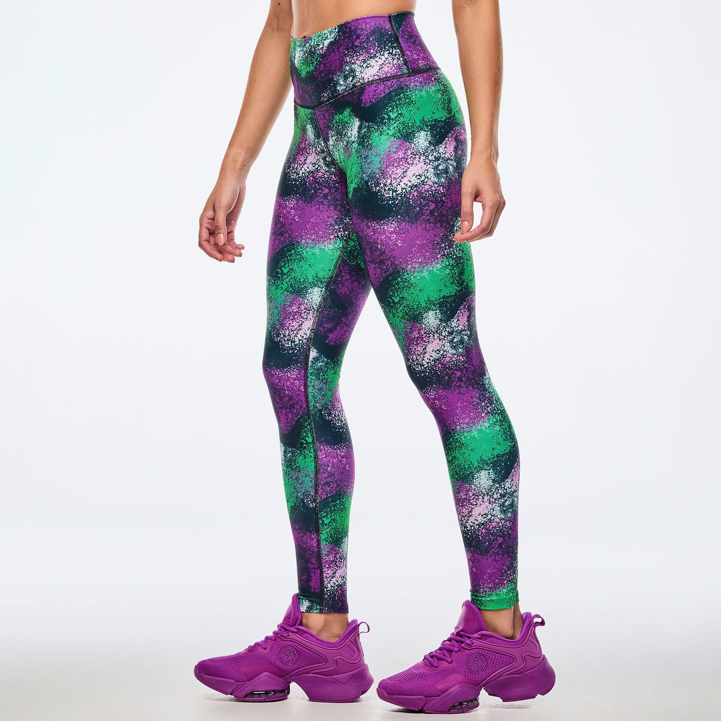 Apres Zumba High Waisted Ankle Leggings - Green/Purple