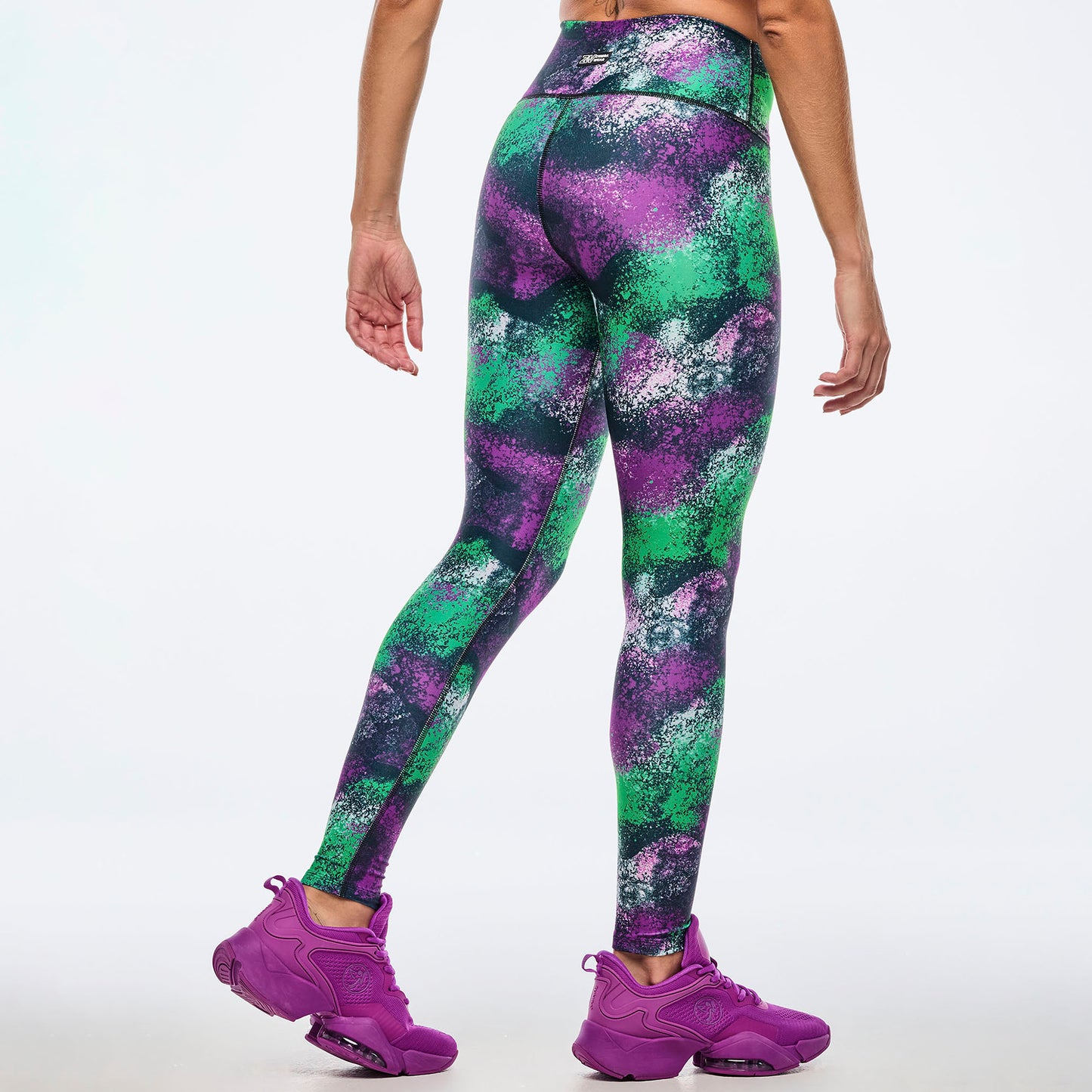 Apres Zumba High Waisted Ankle Leggings - Green/Purple