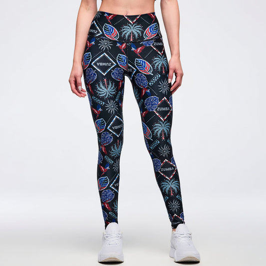 Latin Movement High Waisted Ankle Leggings - Blue/Red Z1B000734