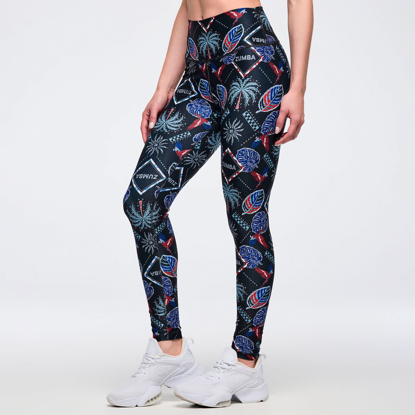 Latin Movement High Waisted Ankle Leggings - Blue/Red Z1B000734