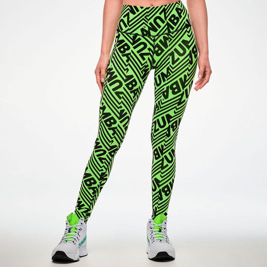 Electric Feel Z-Lift High Waisted Ankle Leggings - Green/Black