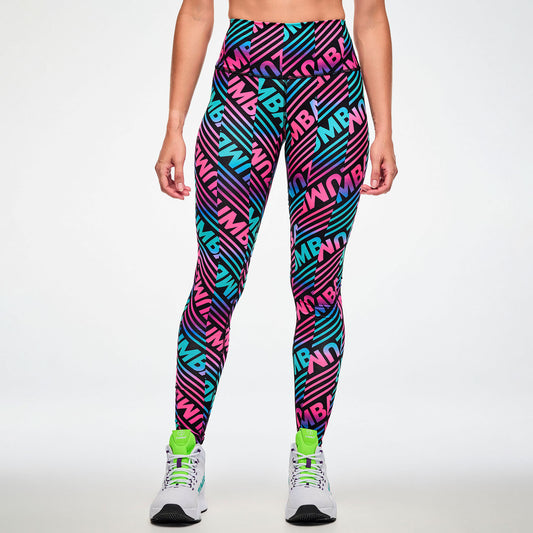 Electric Feel Z-Lift High Waisted Ankle Leggings - Blue/Pink