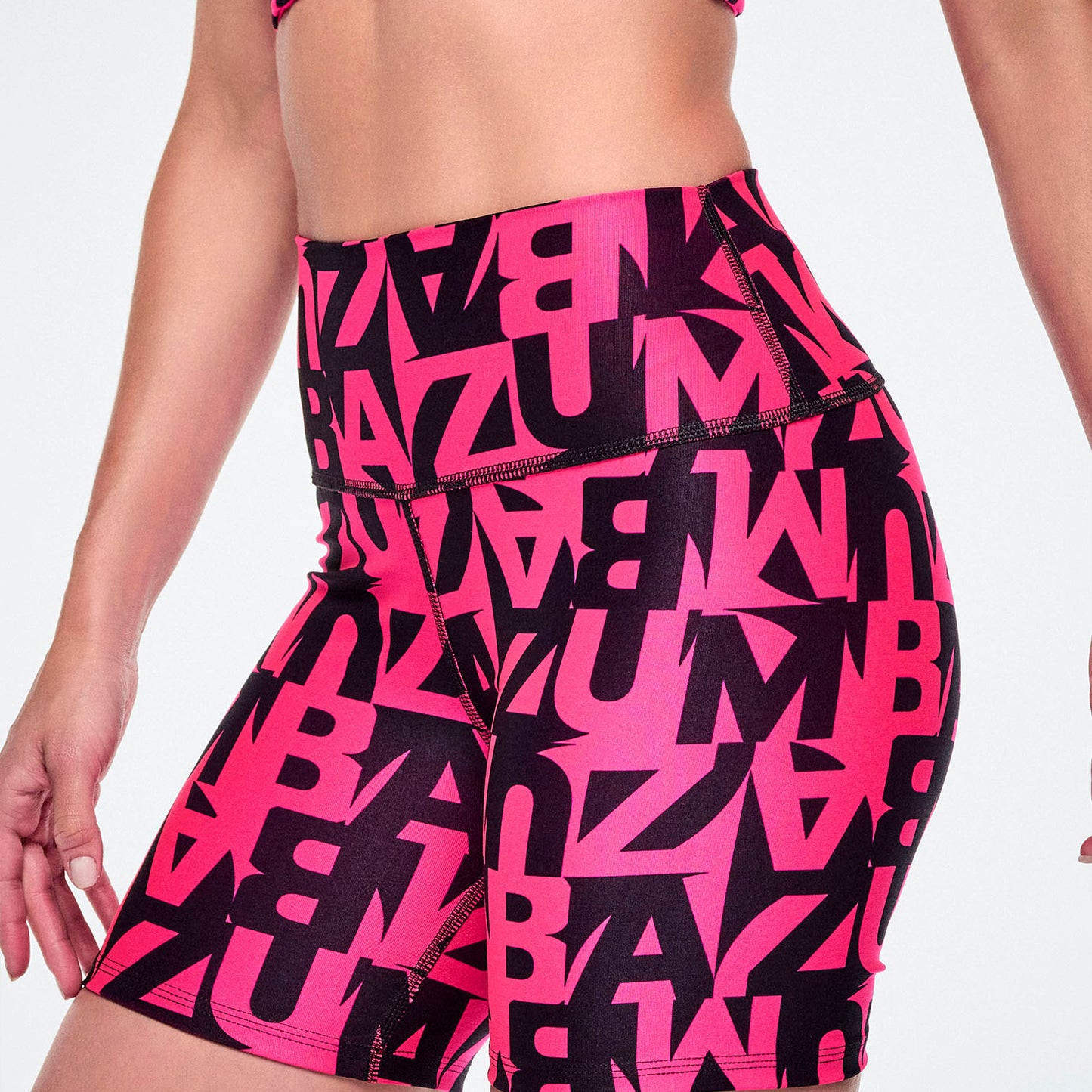 Ultrabright High Waisted Biker Shorts - Pink/Black