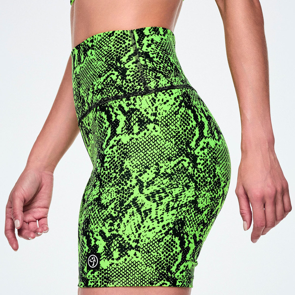 Ultrabright High Waisted Biker Shorts - Green/Black