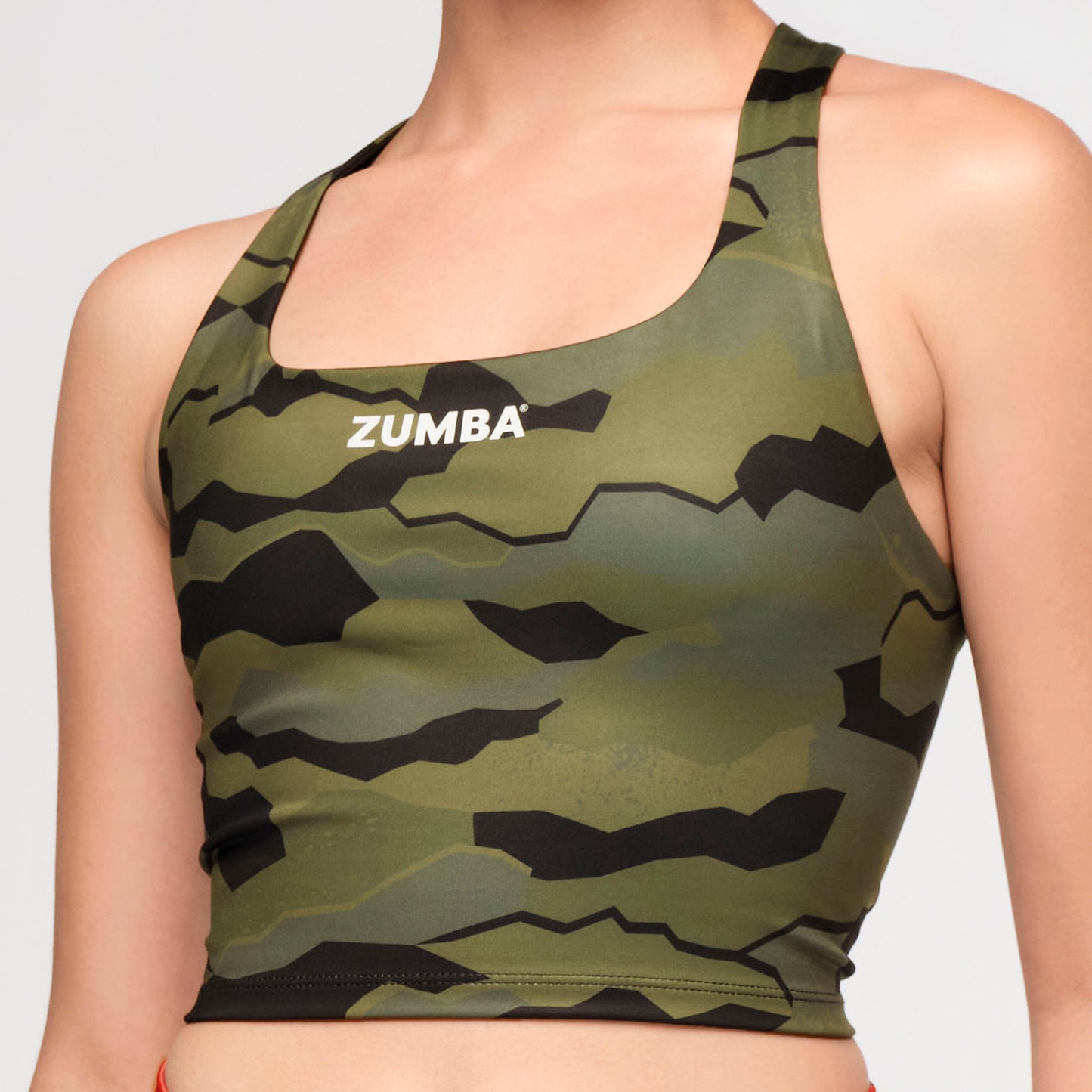 Zumba Explore Square Neck Tank Bra - Olive Expedition