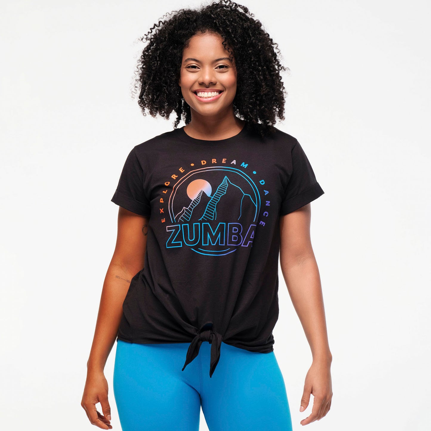 Zumba Explore Tie Front Short Sleeve Top - Bold Black