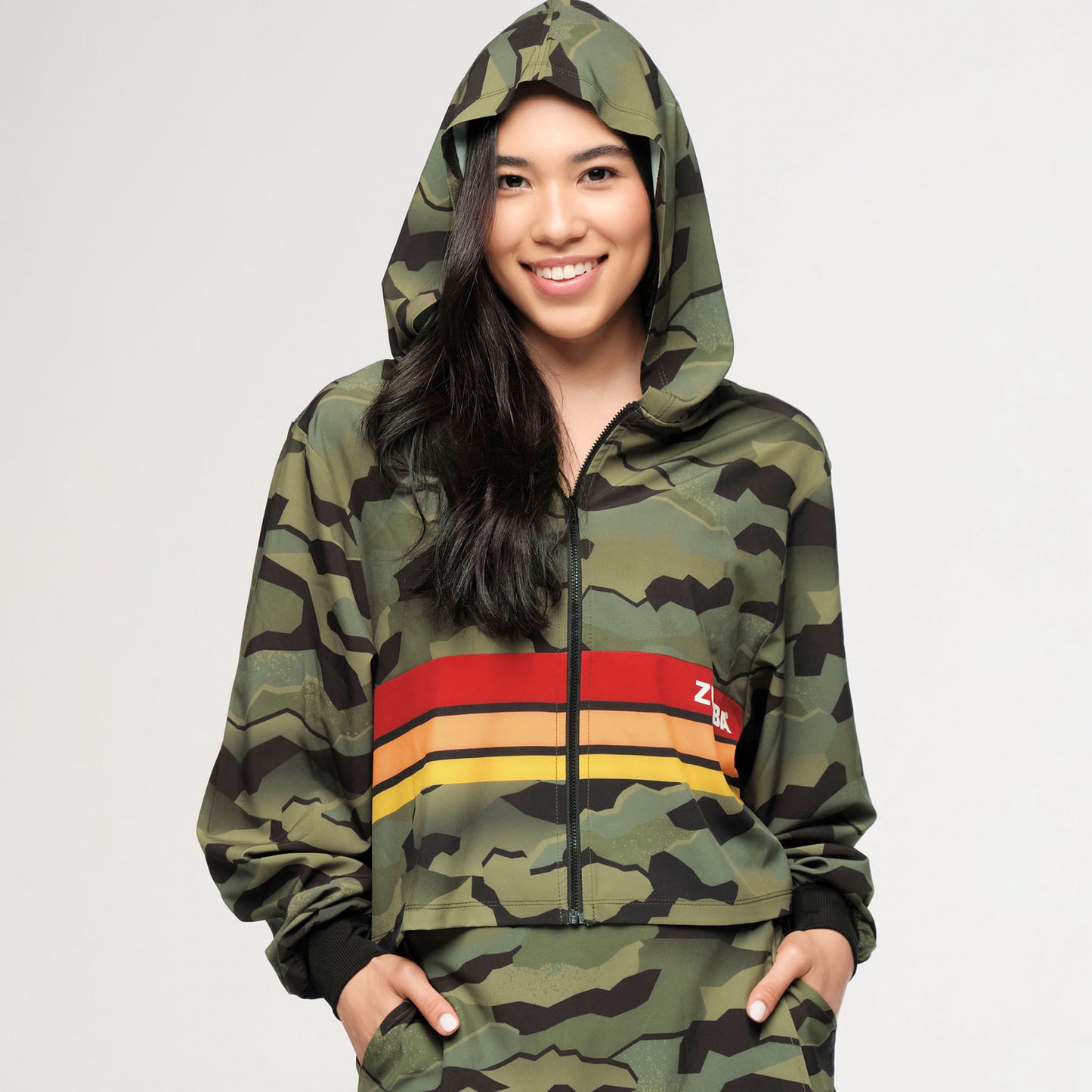 Zumba Explore Crop Woven Zip-Up Hoodie - Olive Expedition
