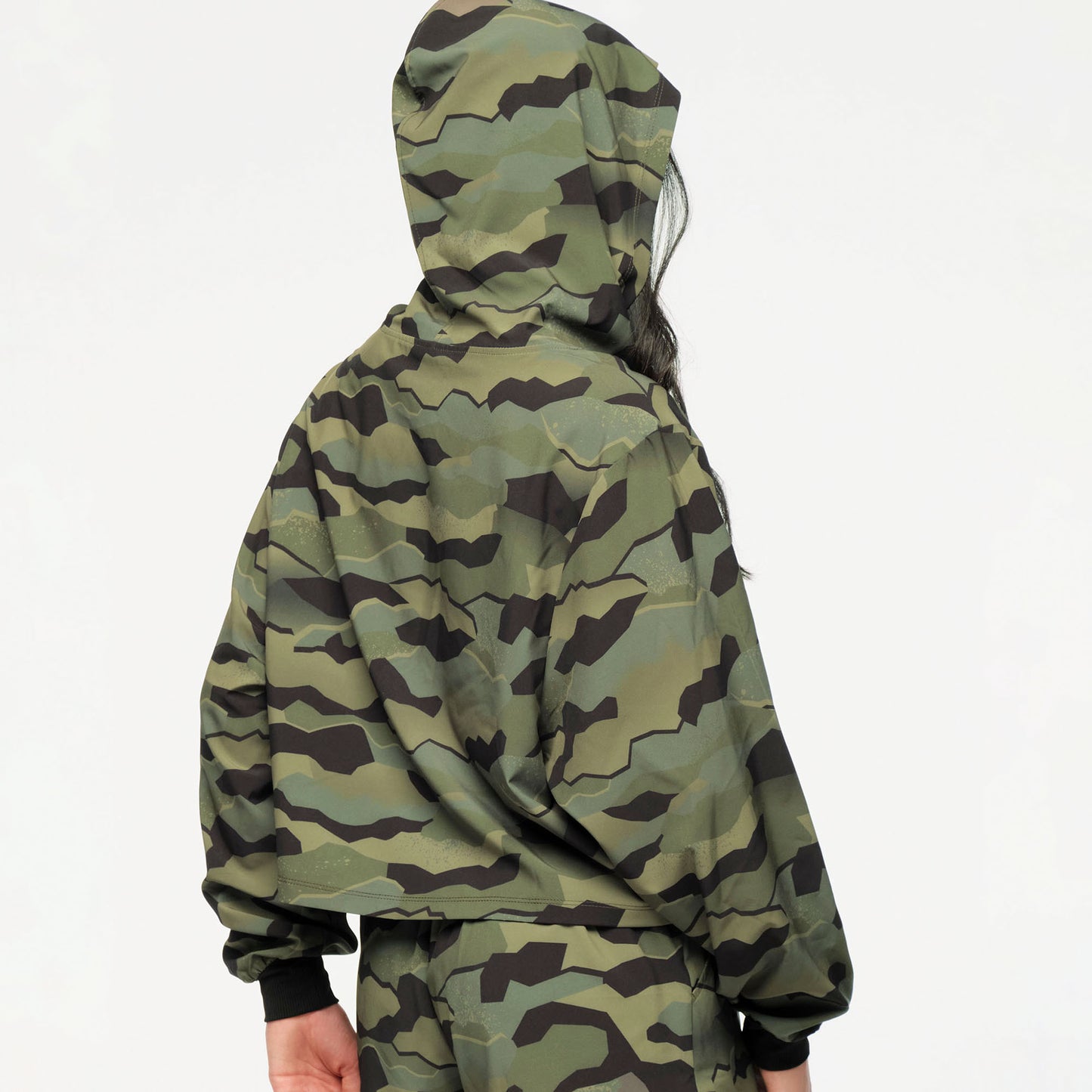 Zumba Explore Crop Woven Zip-Up Hoodie - Olive Expedition