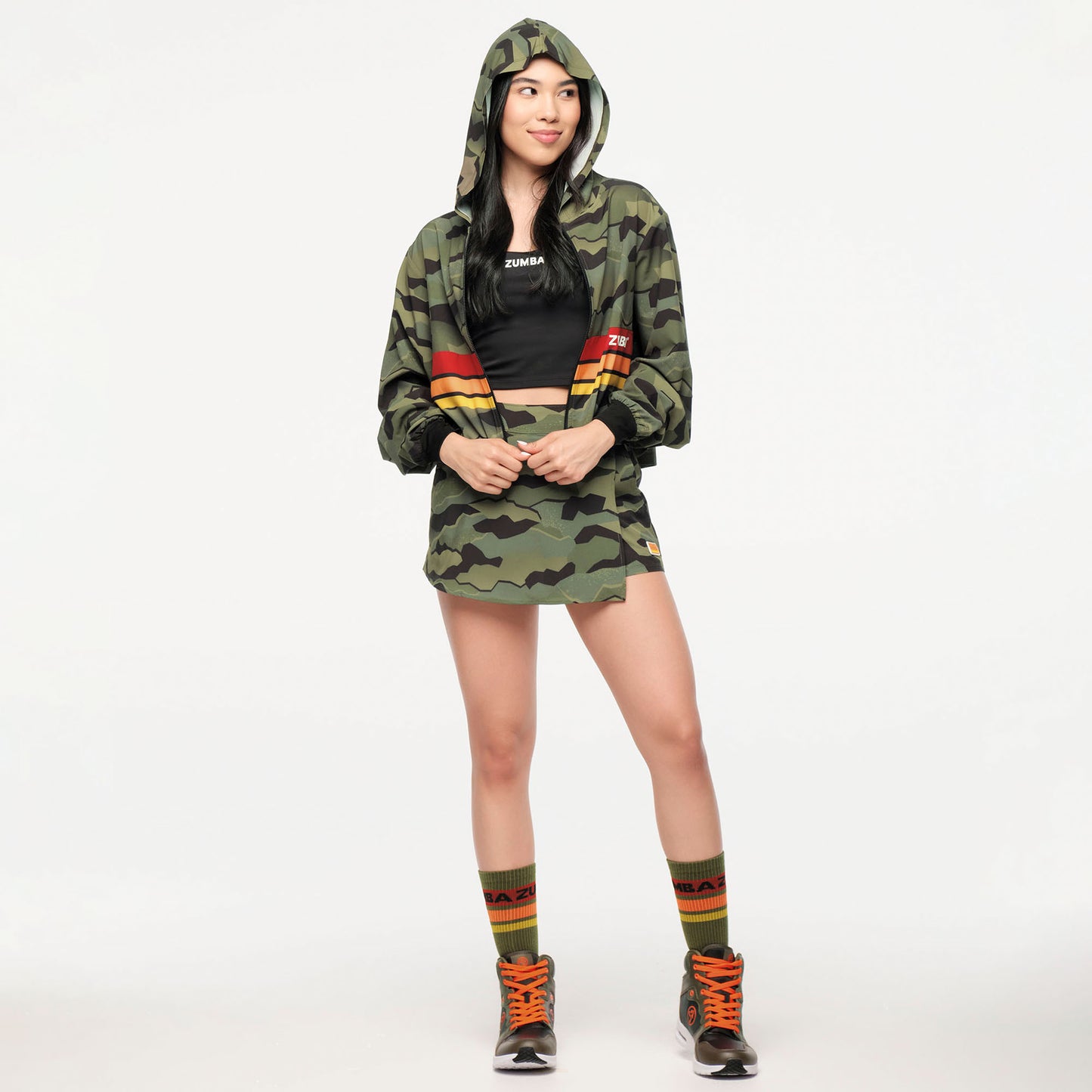 Zumba Explore Crop Woven Zip-Up Hoodie - Olive Expedition