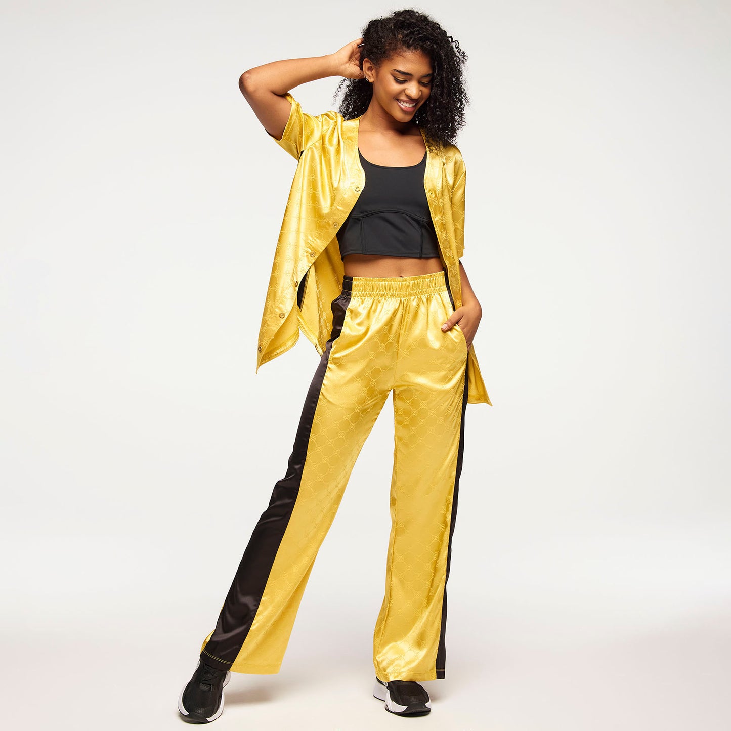 Zumba Runway Baseball Button Up Jersey - Gold