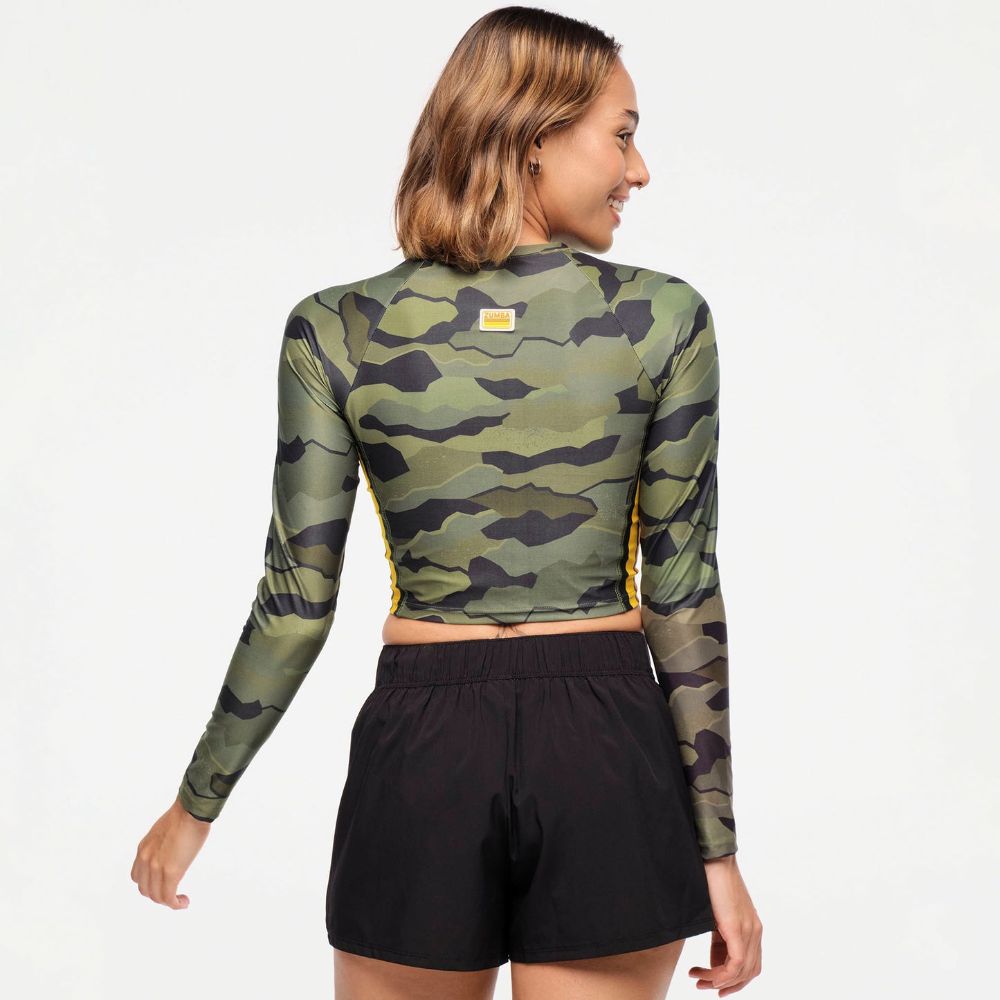 Zumba Explore Long Sleeve Crew Neck Top - Olive Expedition