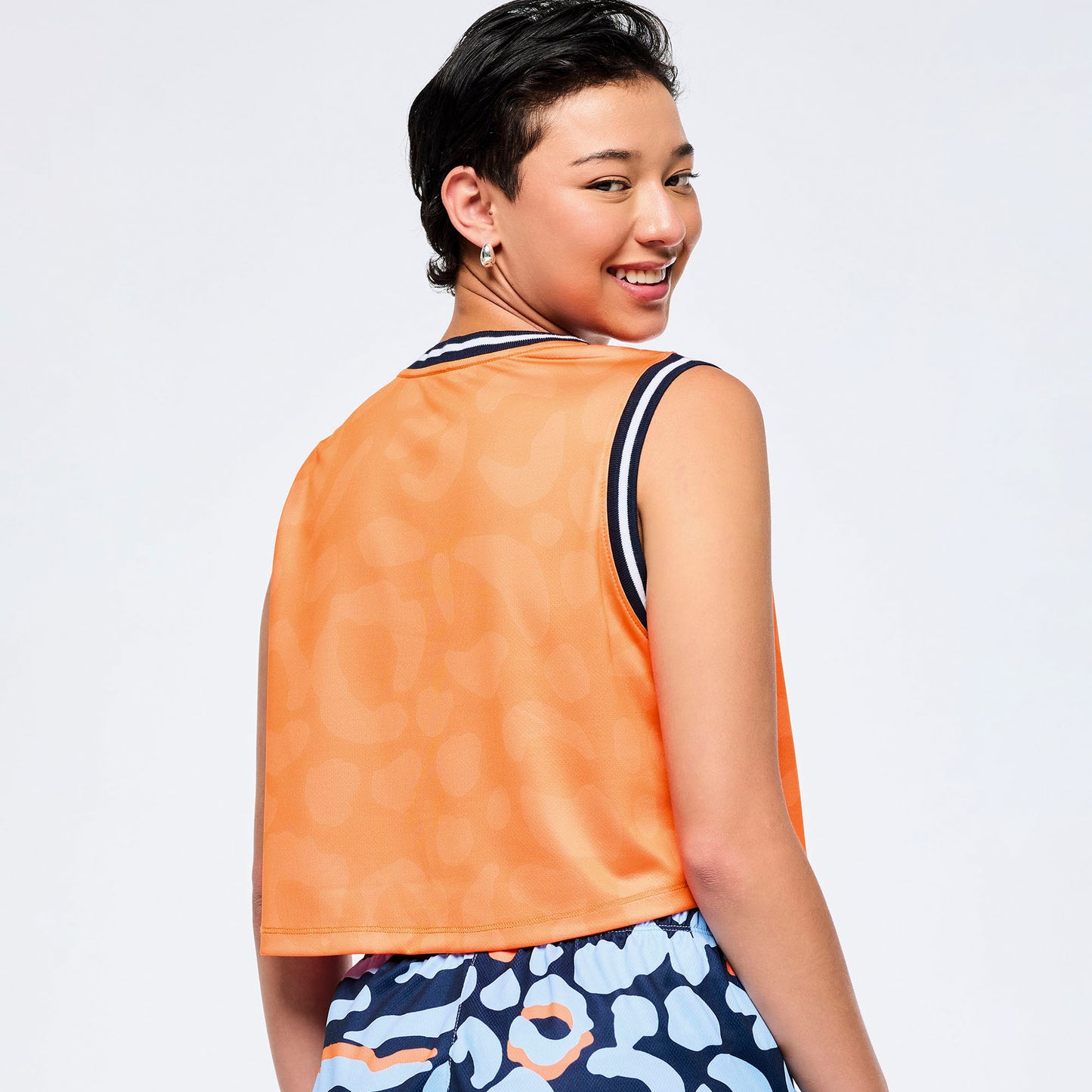 Victory Crop Loose Tank With Crossover Neck - Orange