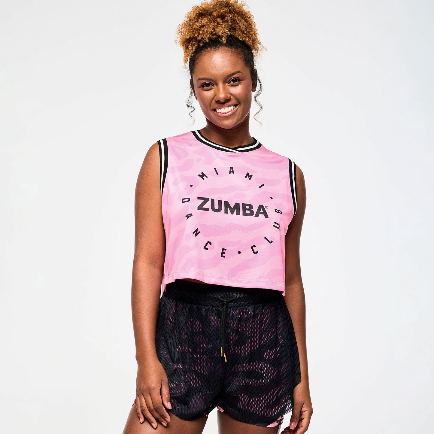 Victory Crop Loose Tank With Crossover Neck - Pink
