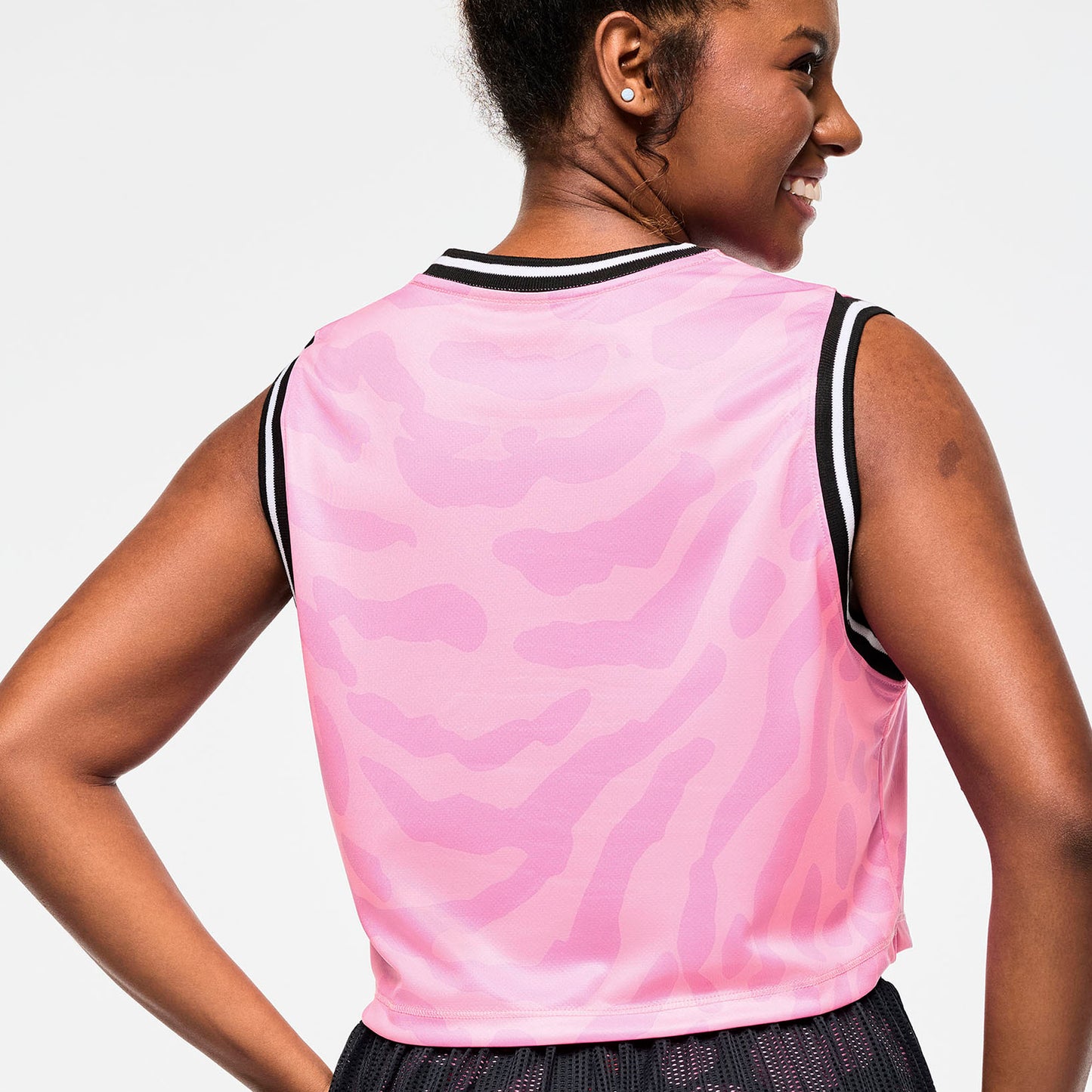 Victory Crop Loose Tank With Crossover Neck - Pink