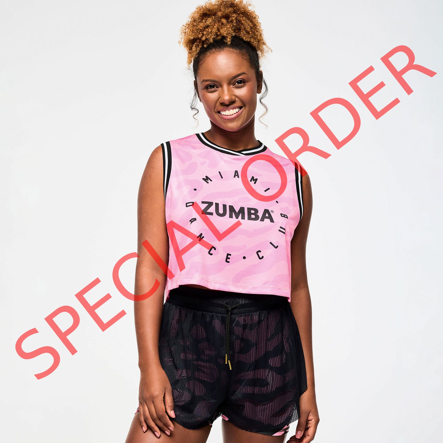 Victory Crop Loose Tank With Crossover Neck - Pink