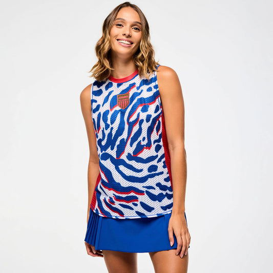 Victory Crew Neck Muscle Tank - White/Blue